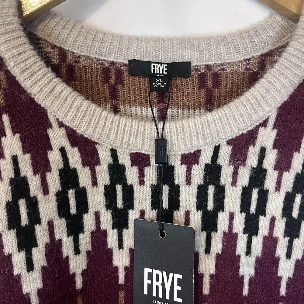 NWT Frye Women Size XL Fair Isle Crewneck Sweater Relaxed Aztec With a Flaw